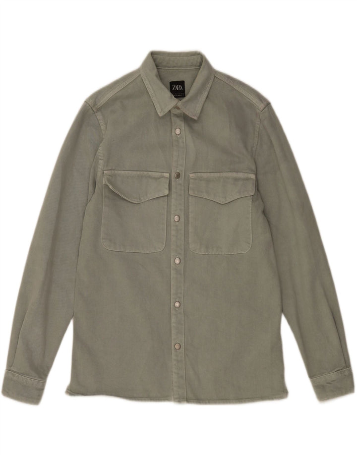 Camicia in denim dalla vestibilità comoda ZARA da uomo, piccola, in cotone kaki