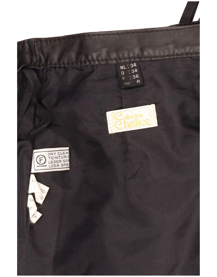 CHALICE Gonna in pelle a vita alta da donna UK 8 piccola W24 Pelle nera