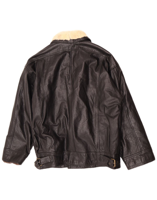 Giacca in pelle vintage da uomo IT 50 color block medio nero