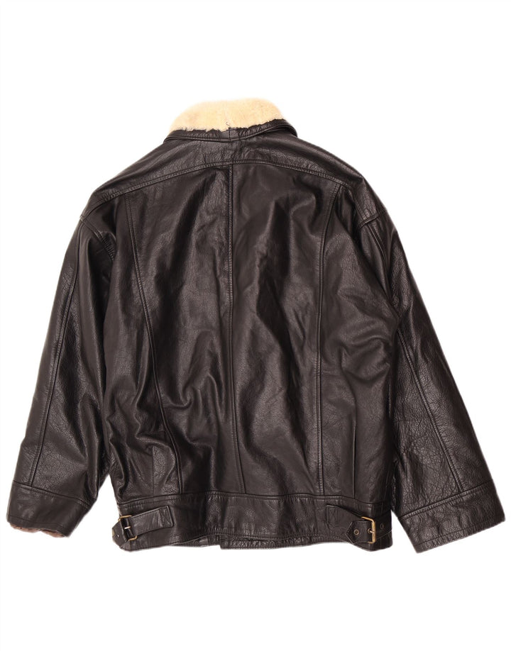 Giacca in pelle vintage da uomo IT 50 color block medio nero
