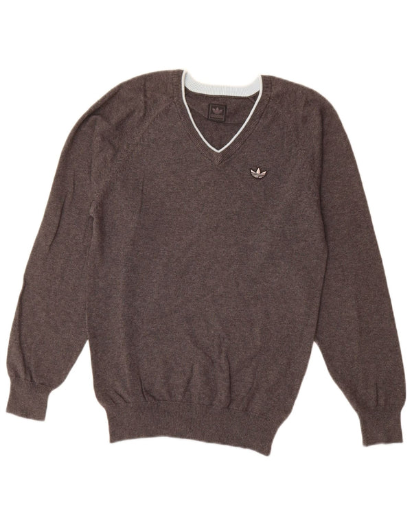 Maglione da uomo con scollo a V Adidas XS in cotone chiazzato grigio