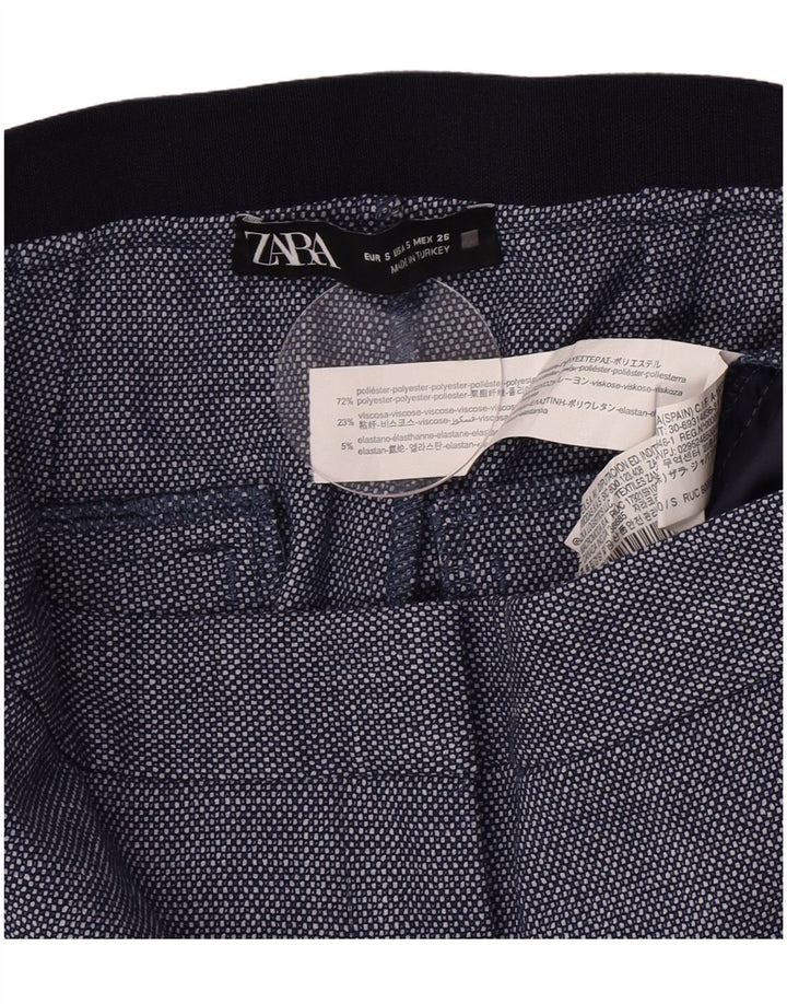 Pantaloni da abito slim da donna Zara piccoli W26 L27 poliestere geometrico blu navy
