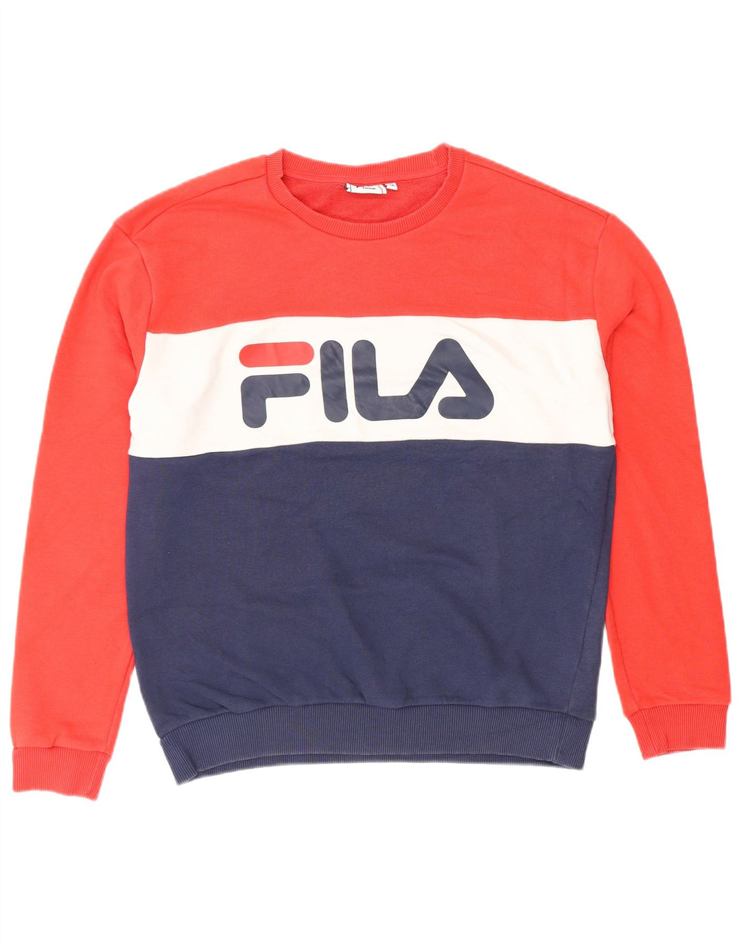 Felpa grafica da donna FILA Maglione UK 14 Medium Navy Blue Colourblock