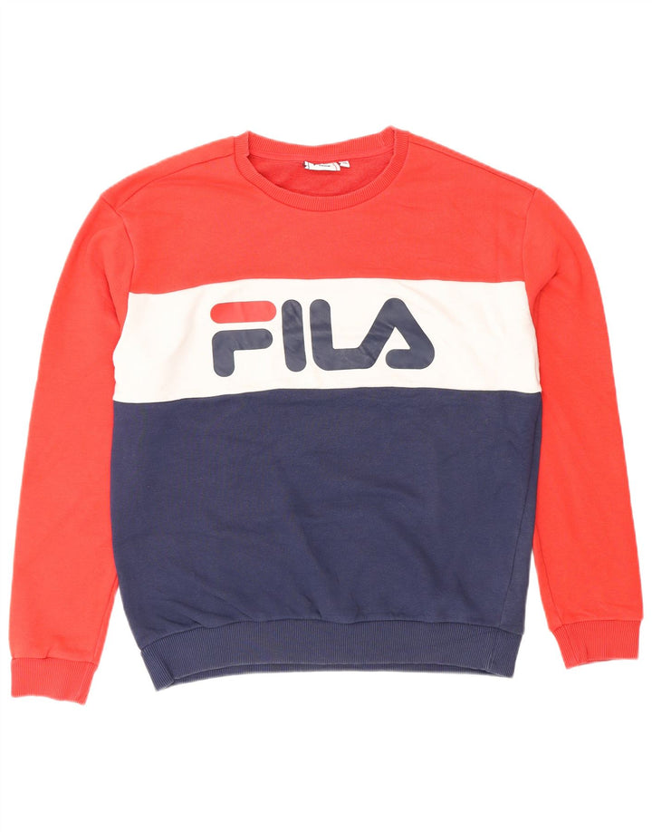 Felpa grafica da donna FILA Maglione UK 14 Medium Navy Blue Colourblock