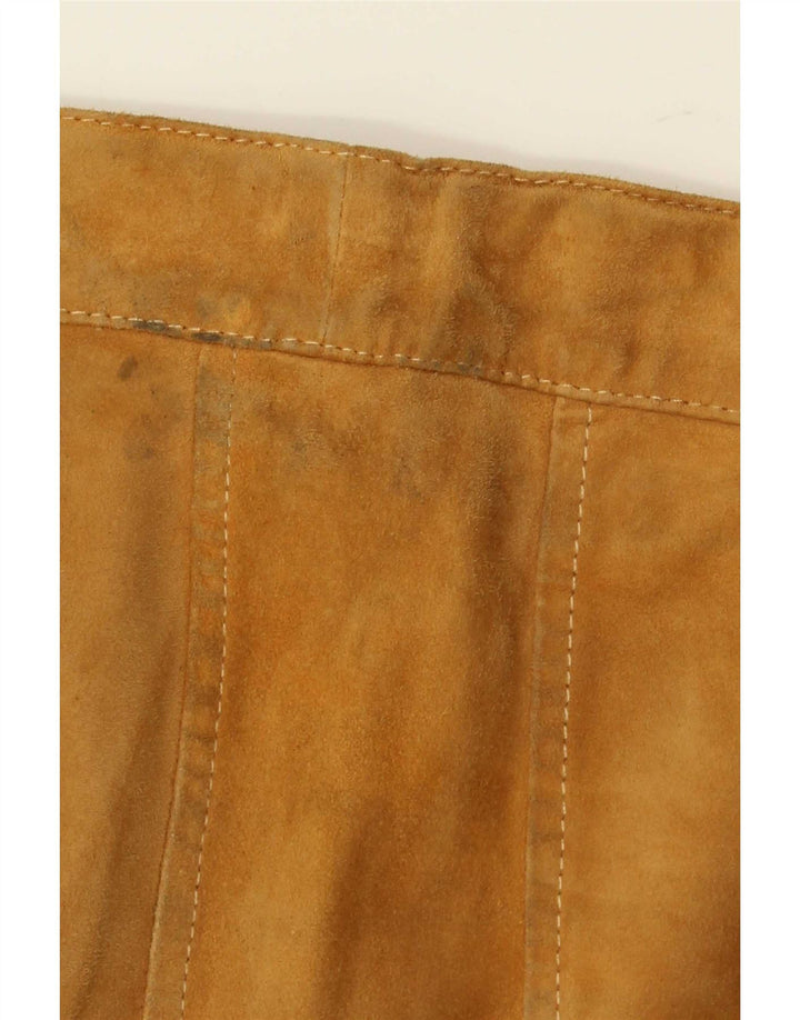 Gonna svasata vintage da donna in pelle scamosciata W26 piccola marrone