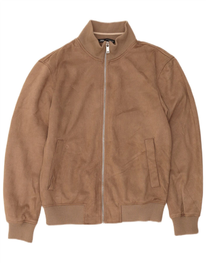 Giubbotto bomber in pelle scamosciata da uomo ZARA UK 38 Marrone medio