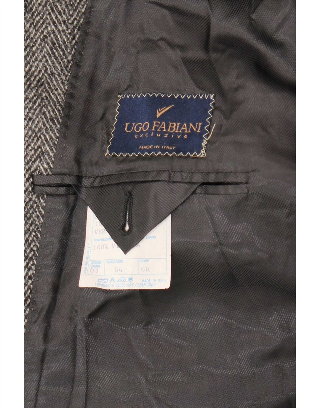 Soprabito vintage da uomo IT 54 2XL Lana vergine a spina di pesce grigia