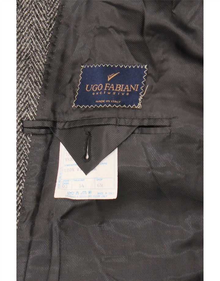 Soprabito vintage da uomo IT 54 2XL Lana vergine a spina di pesce grigia