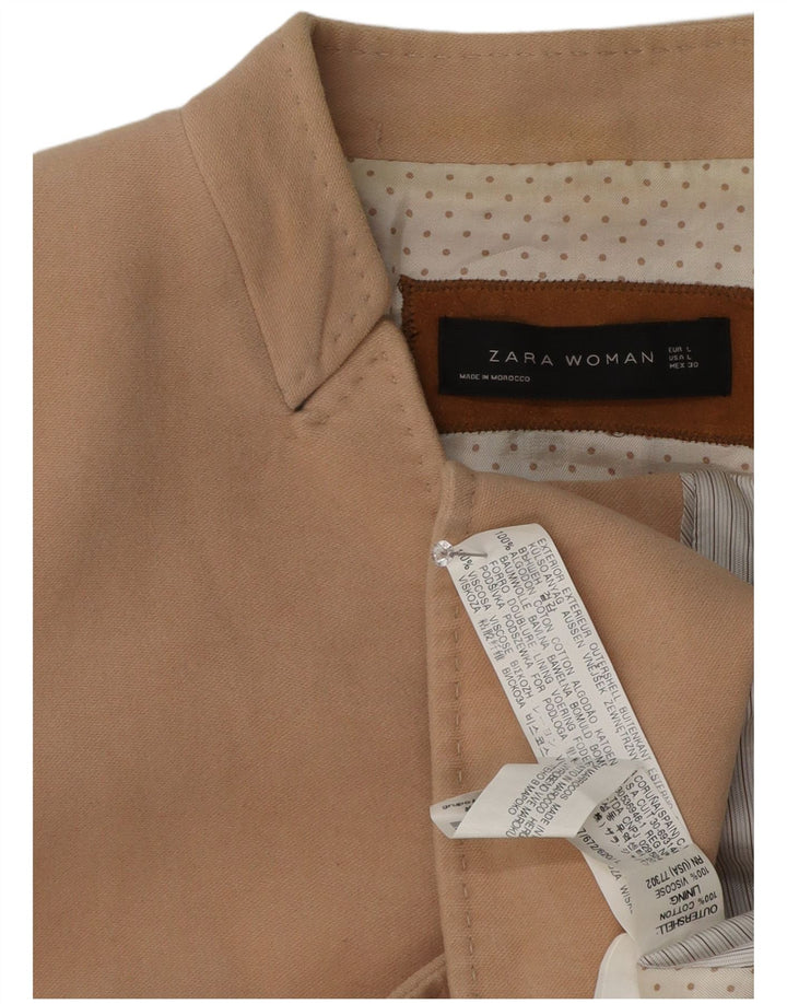 Giacca blazer a 1 bottone da donna Zara UK 14 grande cotone beige