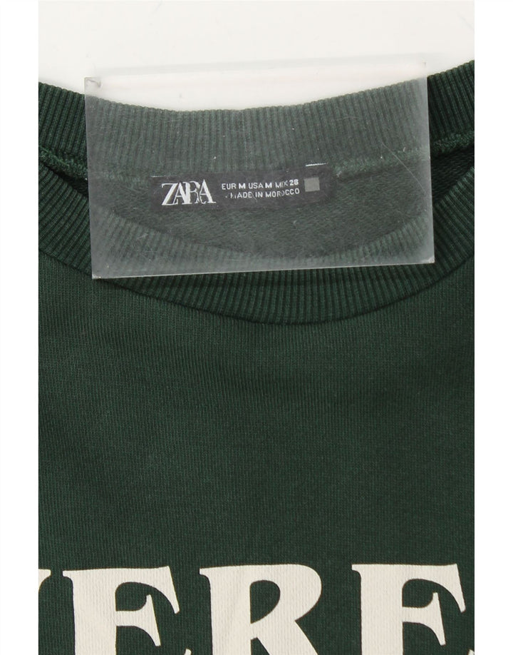 ZARA Womens Graphic Sweatshirt Jumper UK 14 Medium Green