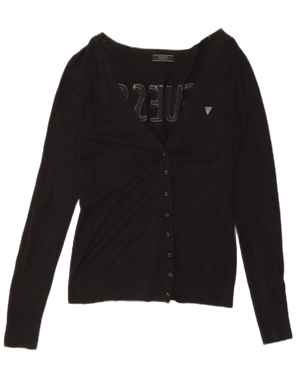 Maglione cardigan grafico da donna Guess UK 8 piccolo in viscosa nera