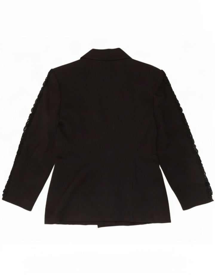 Giacca blazer doppiopetto vintage da donna UK 12 Medium Black Paisley