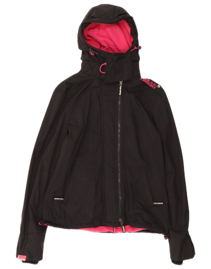 Giacca a vento con cappuccio da donna Superdry UK 14 nylon nero medio