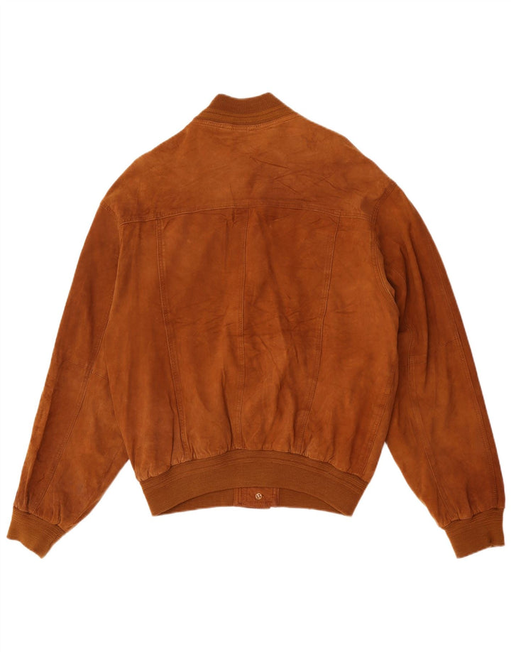 Giubbotto bomber vintage in pelle scamosciata da uomo IT 50 grande marrone