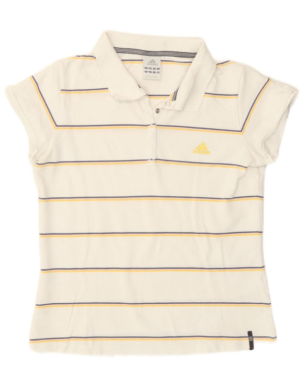Polo da donna Adidas UK 16 grande cotone a righe bianche
