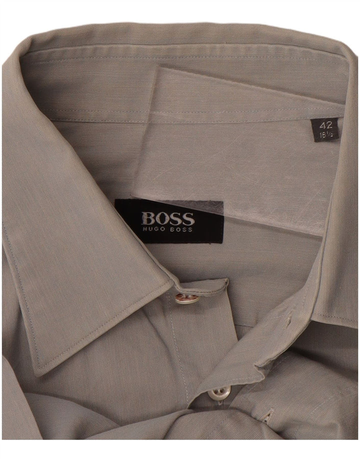 HUGO BOSS Mens Shirt Size 42 16 1/2 Large Grey Cotton Classic
