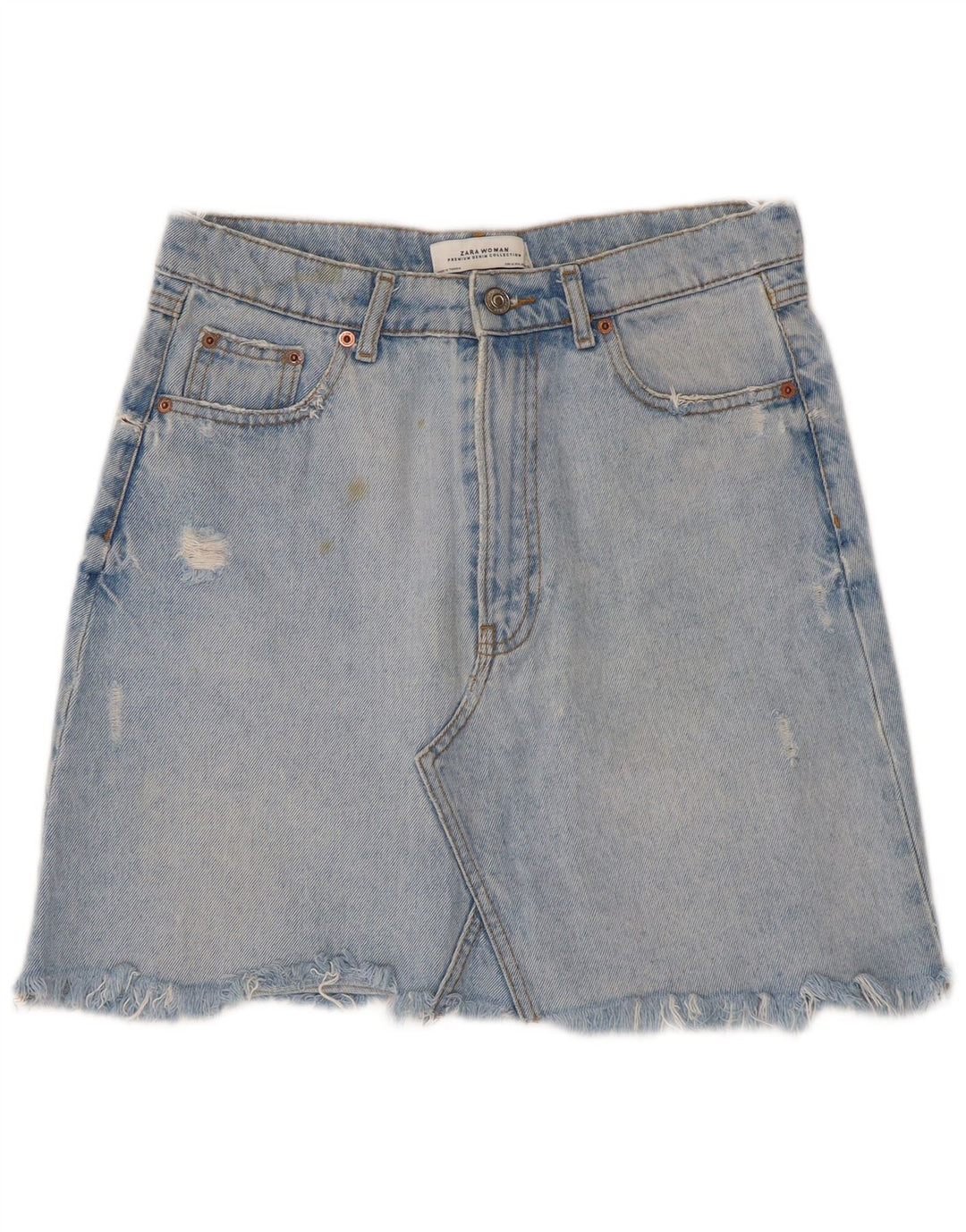 Gonna mini denim invecchiata Zara da donna, media W28, cotone blu