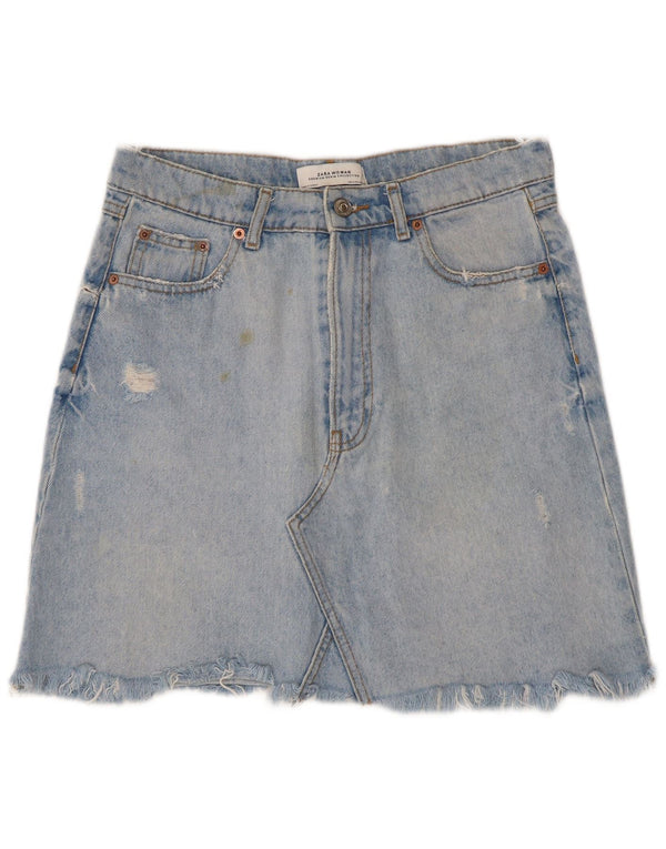 Gonna mini denim invecchiata Zara da donna, media W28, cotone blu