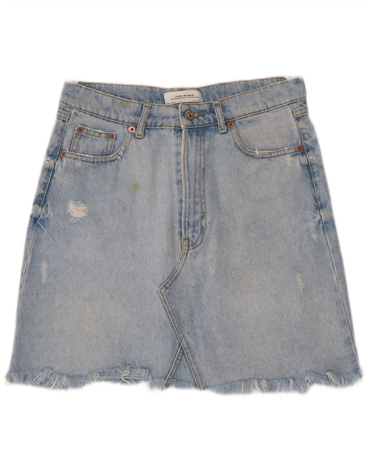 Gonna mini denim invecchiata Zara da donna, media W28, cotone blu
