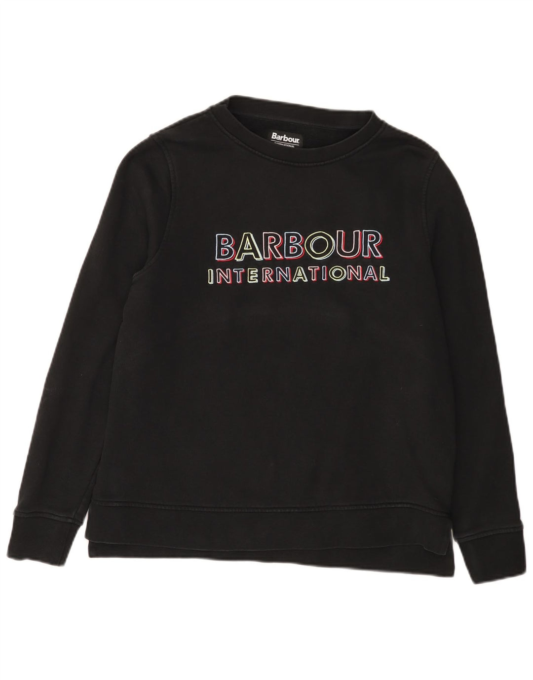 Felpa grafica da donna Barbour maglione UK 12 cotone medio nero