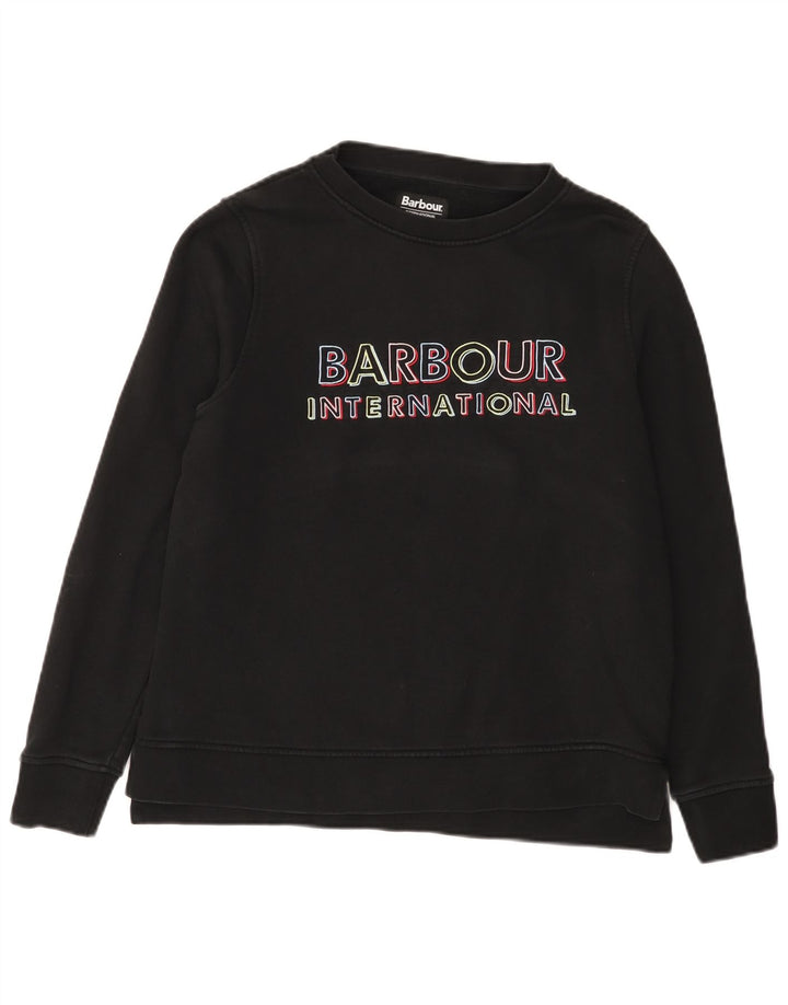 Felpa grafica da donna Barbour maglione UK 12 cotone medio nero