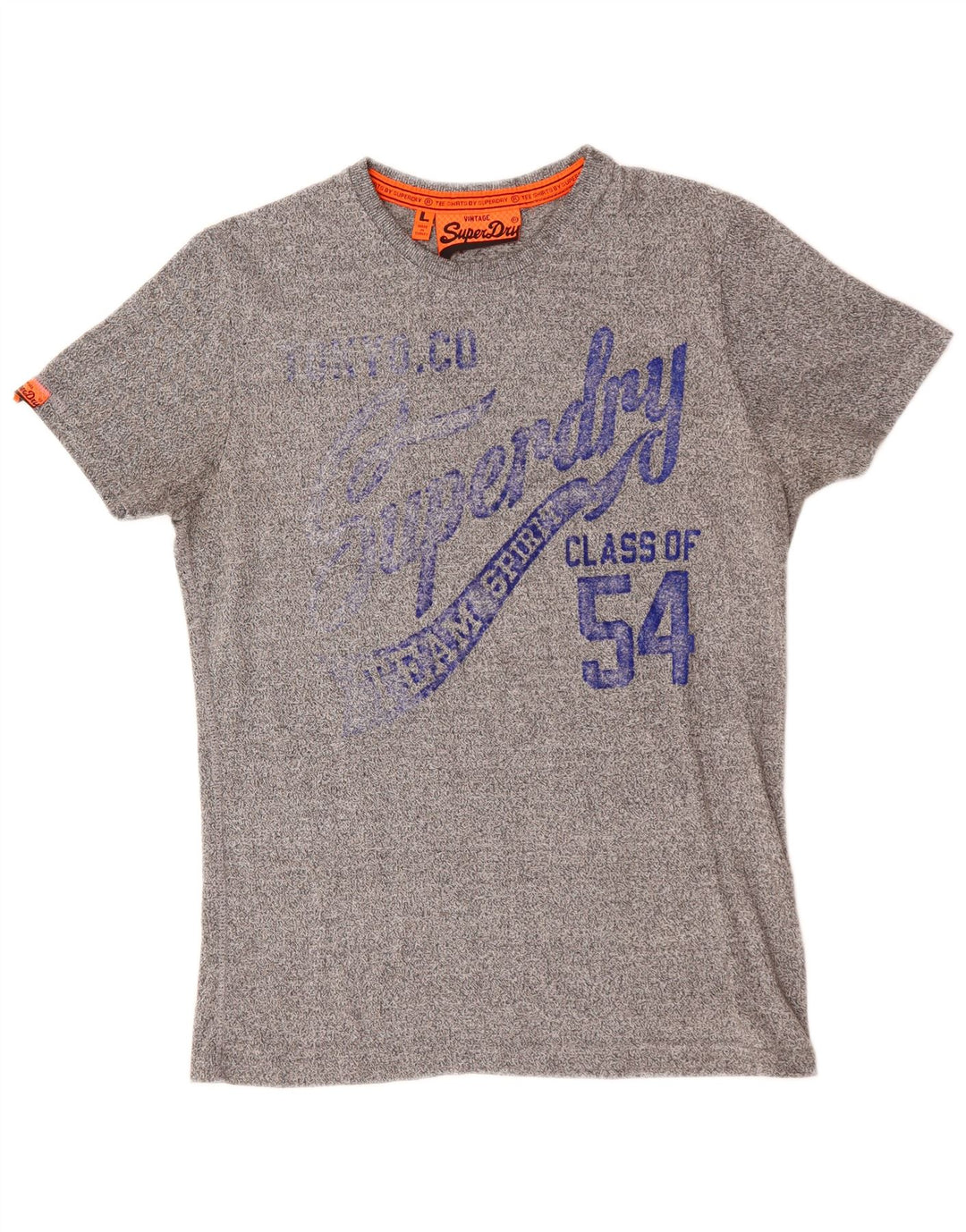 T-shirt grafica vintage da uomo Superdry Top grande in cotone chiazzato grigio