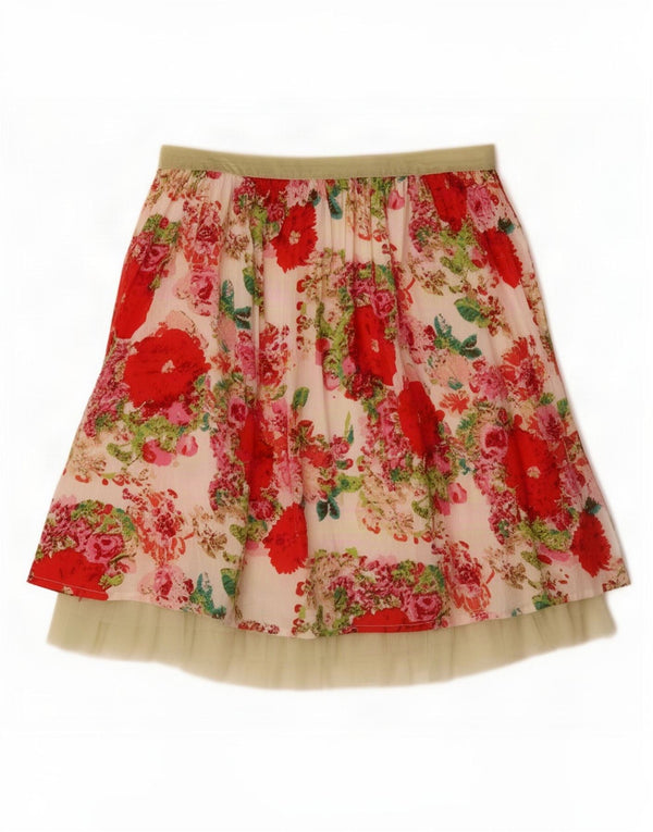 Gonna a trapezio da donna vintage media W30 in cotone floreale beige