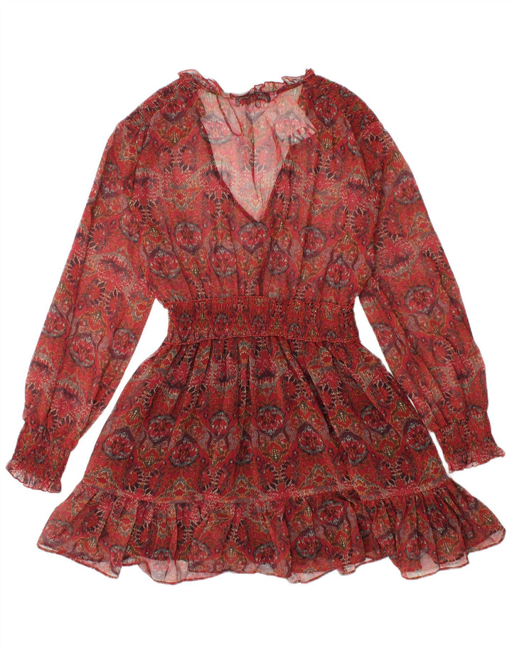 Top a tunica trasparente a maniche lunghe da donna ZARA UK 8 piccolo rosso floreale