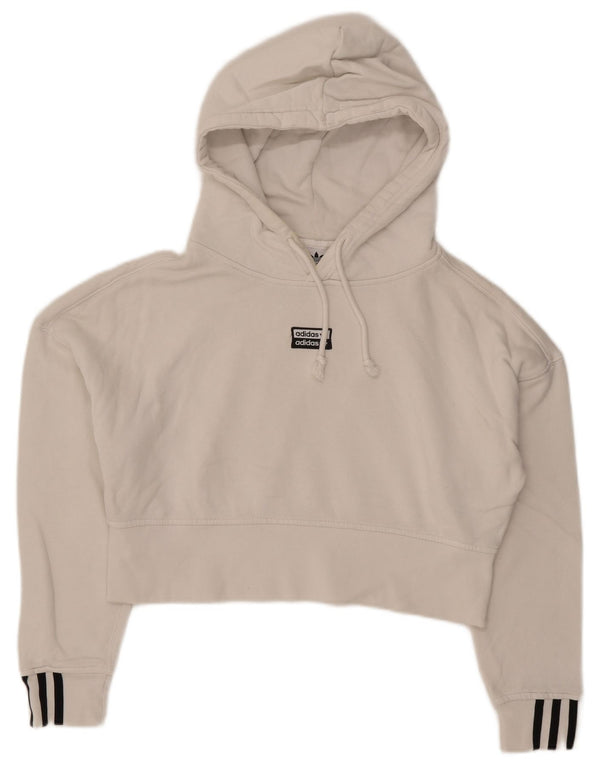 Felpa con cappuccio oversize con grafica corta Adidas da donna UK 4 XS cotone bianco