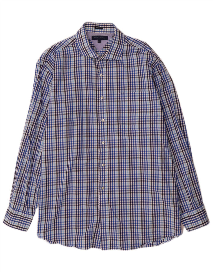 Camicia da uomo vestibilità regolare Tommy Hilfiger taglia 17 XL cotone a quadretti blu