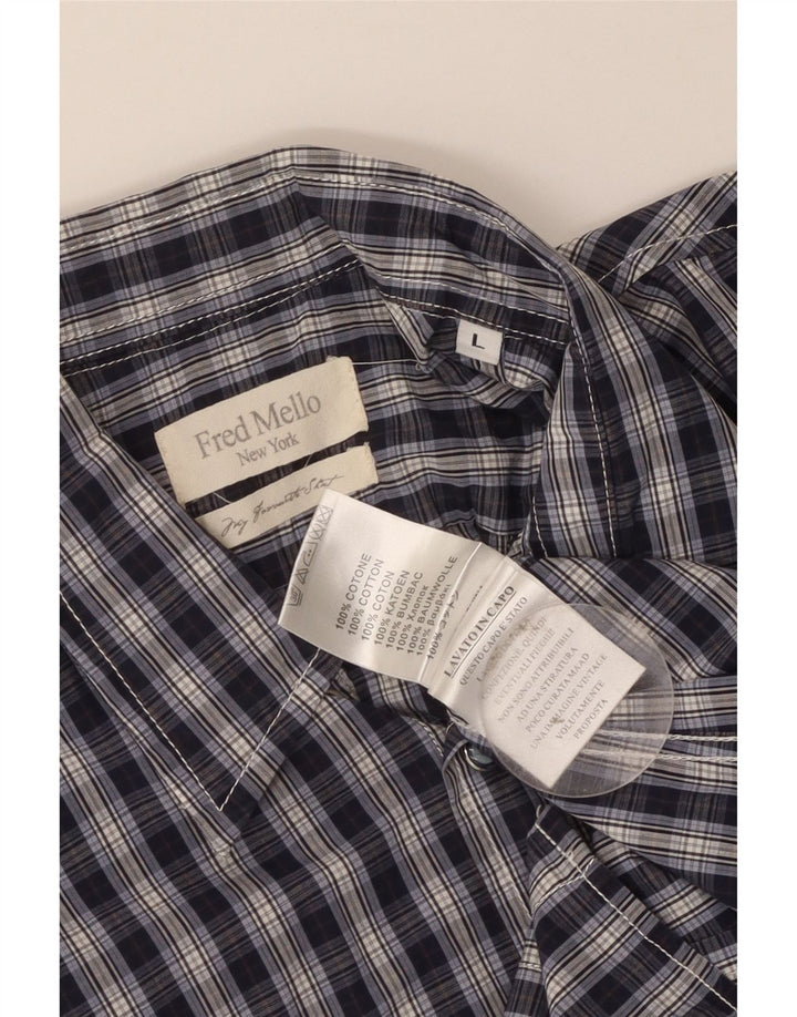 Fred Mello Camicia a maniche corte da uomo di grandi dimensioni in cotone a quadri blu navy