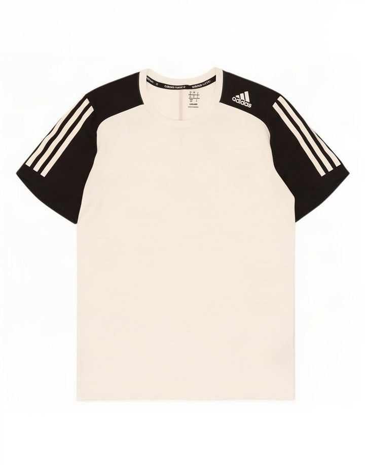 T-shirt Adidas Climalite da uomo, piccola, in poliestere color block bianco