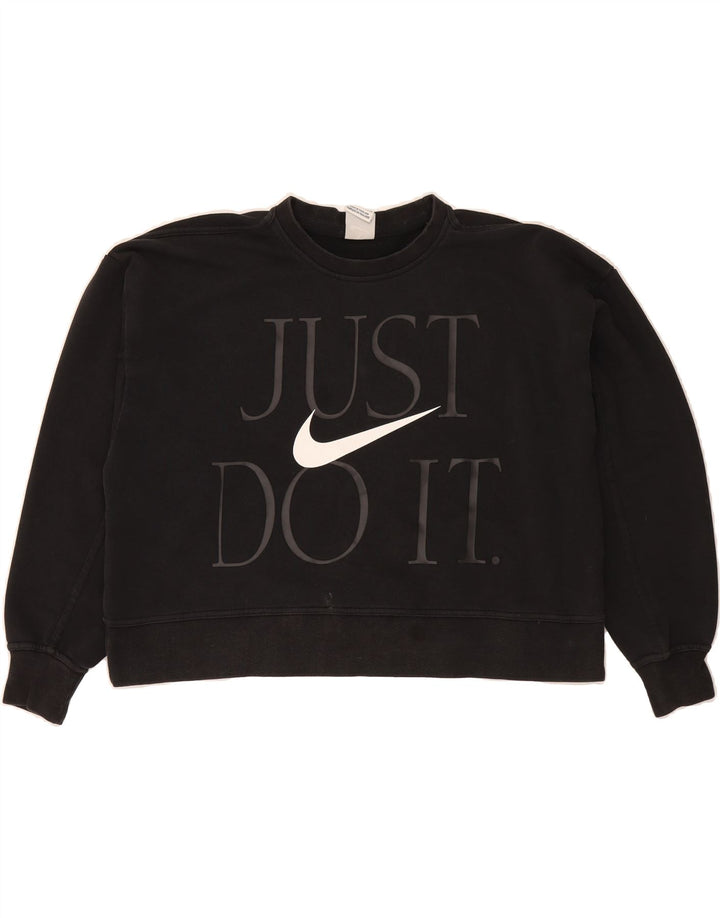 NIKE Womens Dri Fit Crop Graphic Sweatshirt Jumper UK 14 Medium Black Vintage Nike and Second-Hand Nike from Messina Hembry 