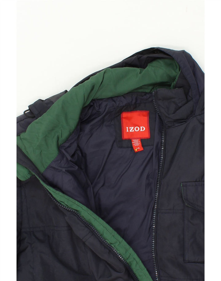 IZOD Womens Hooded Windbreaker Jacket UK 16 Large Navy Blue Polyester Vintage Izod and Second-Hand Izod from Messina Hembry 
