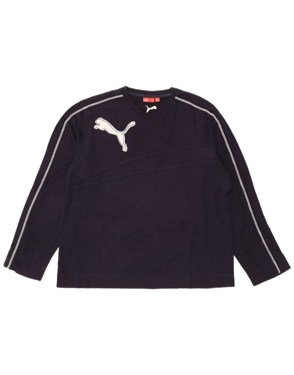 Puma Maglietta grafica da uomo a maniche lunghe XL in cotone blu navy