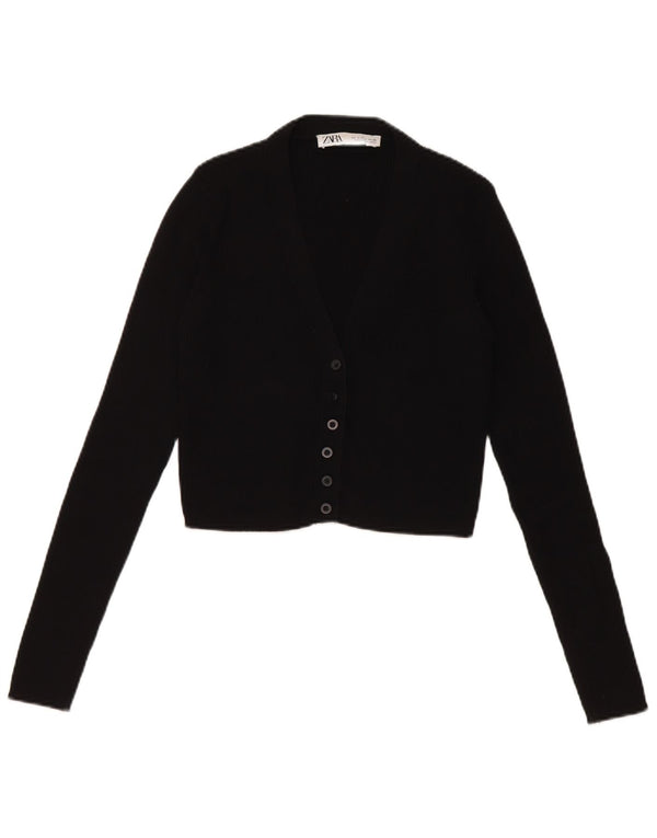 Zara Womens Crop Cardigan Sweater UK 8 Small Black