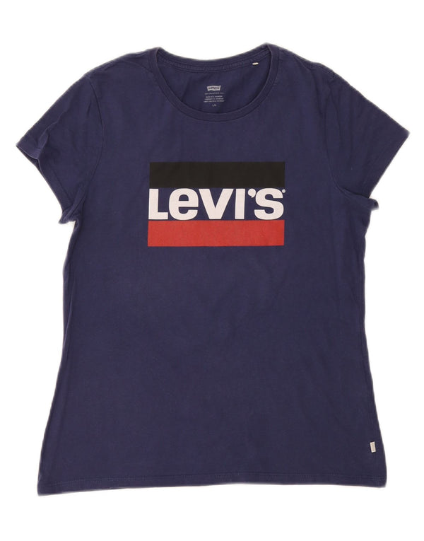 T-shirt grafica da donna Levi's Top UK 14 Large in cotone blu navy