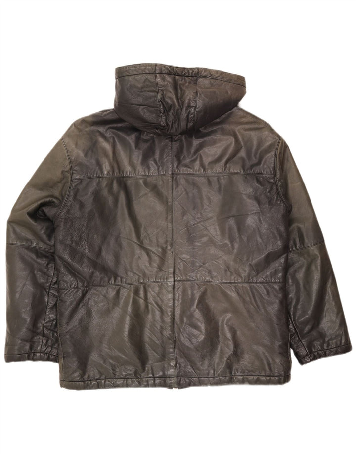 Giacca in pelle da uomo vestibilità ampia con cappuccio Conbipel IT 48 media pelle nera