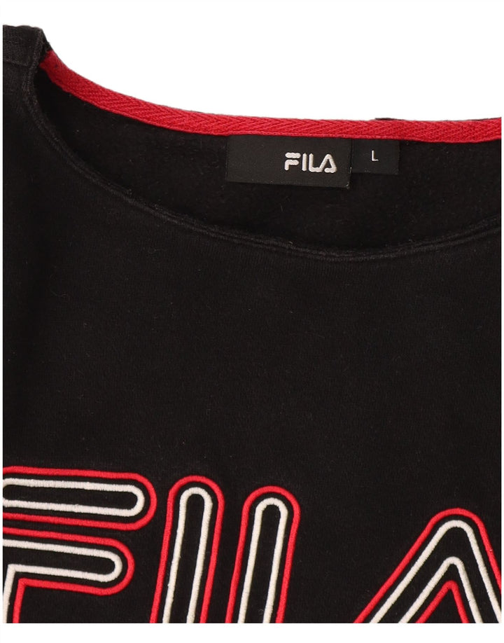 Felpa da donna con grafica corta Fila, maglione UK 16, grande, nera