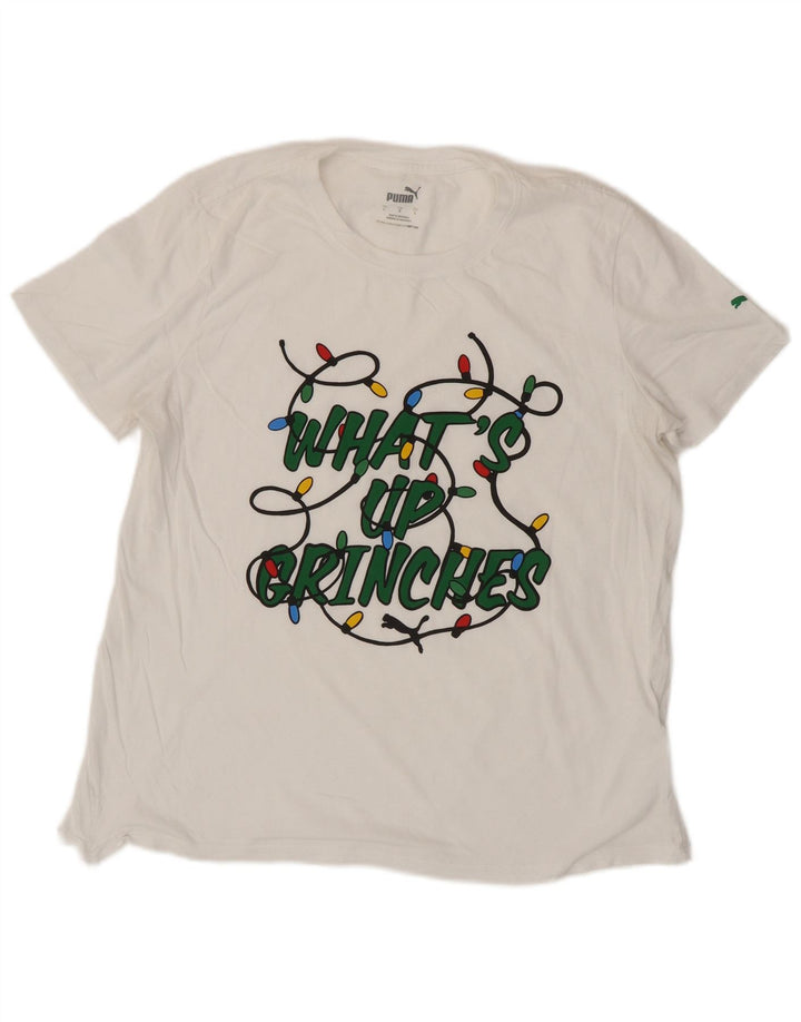 T-shirt grafica da donna Puma UK 16 grande cotone bianco