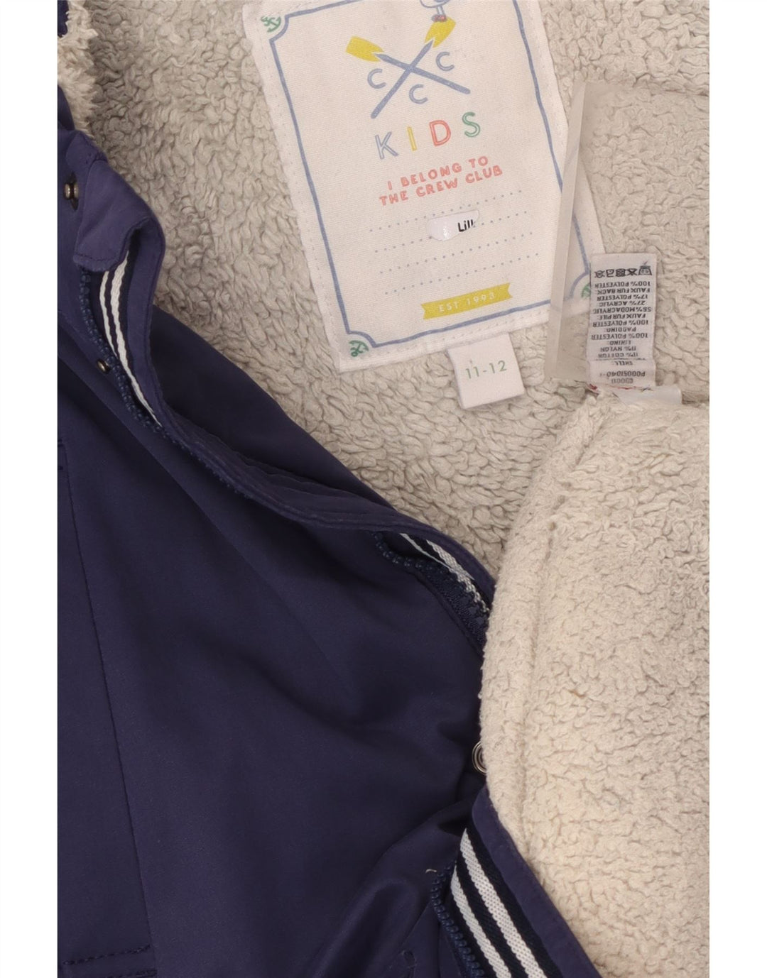 Crew Clothing Giacca parka Sherpa da ragazzo con cappuccio 11-12 anni in poliestere blu