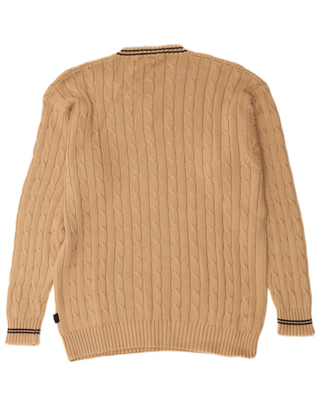 Maglione vintage da uomo con scollo a V, grande cotone beige