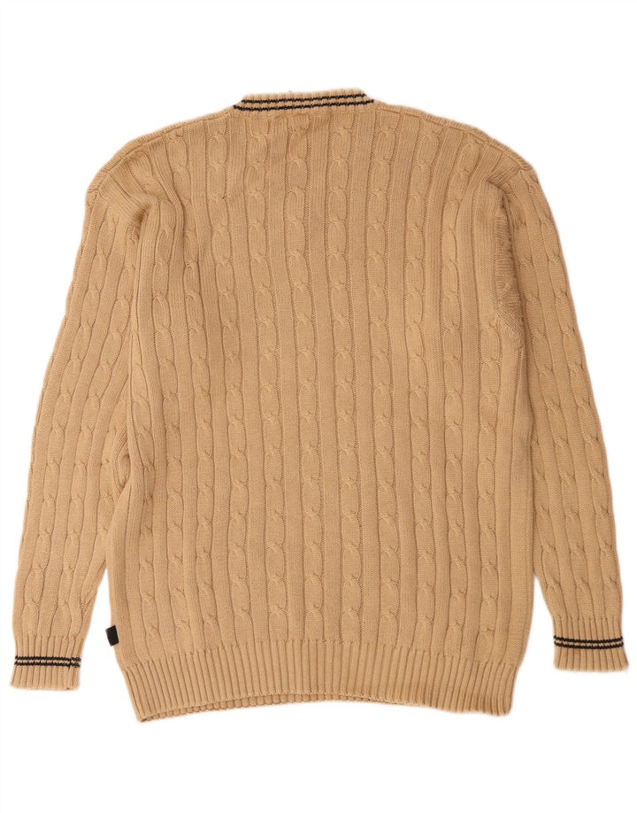 Maglione vintage da uomo con scollo a V, grande cotone beige