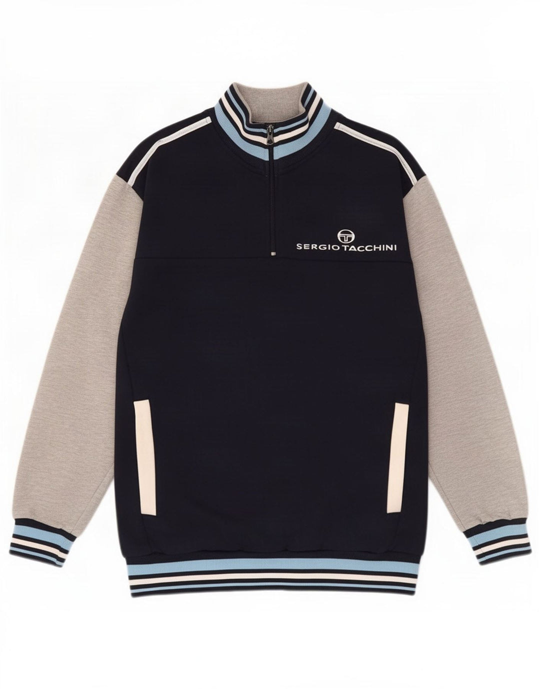 Felpa grafica da donna Sergio Tacchini maglione UK 14 medio blu navy