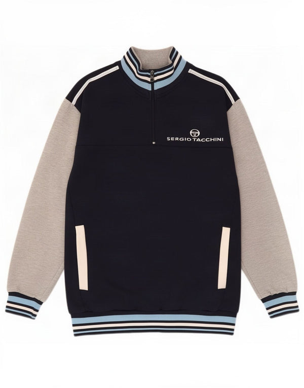 Felpa grafica da donna Sergio Tacchini maglione UK 14 medio blu navy