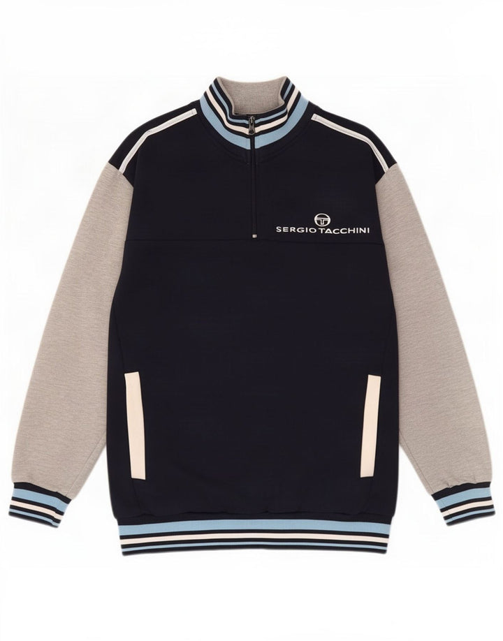 Felpa grafica da donna Sergio Tacchini maglione UK 14 medio blu navy