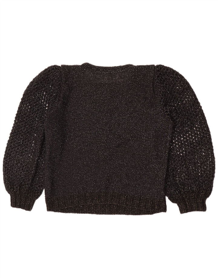 Maglione maglione girocollo da donna vintage UK 12 medio nero