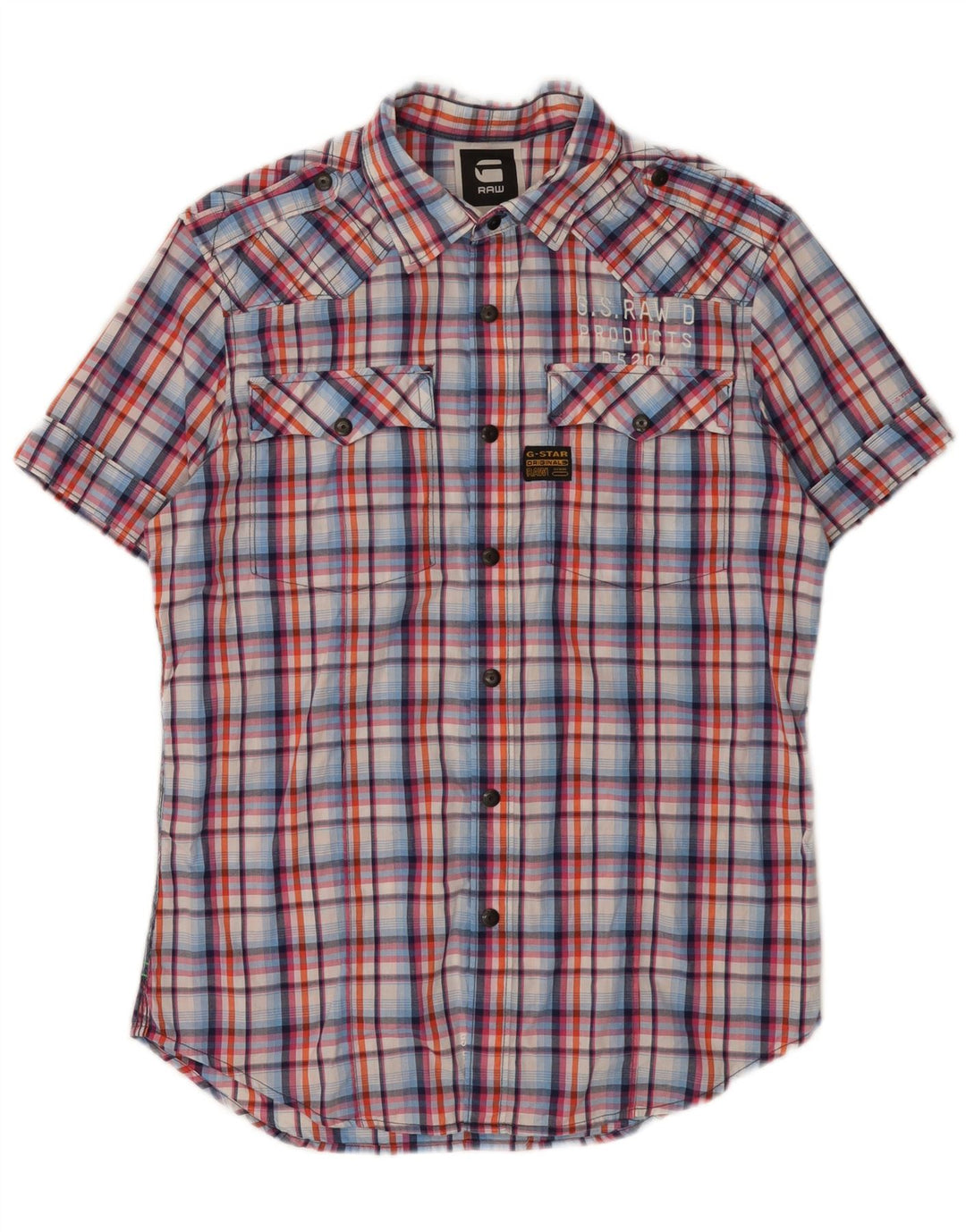 Camicia a maniche corte grafica da uomo G-Star in cotone a quadri multicolore medio