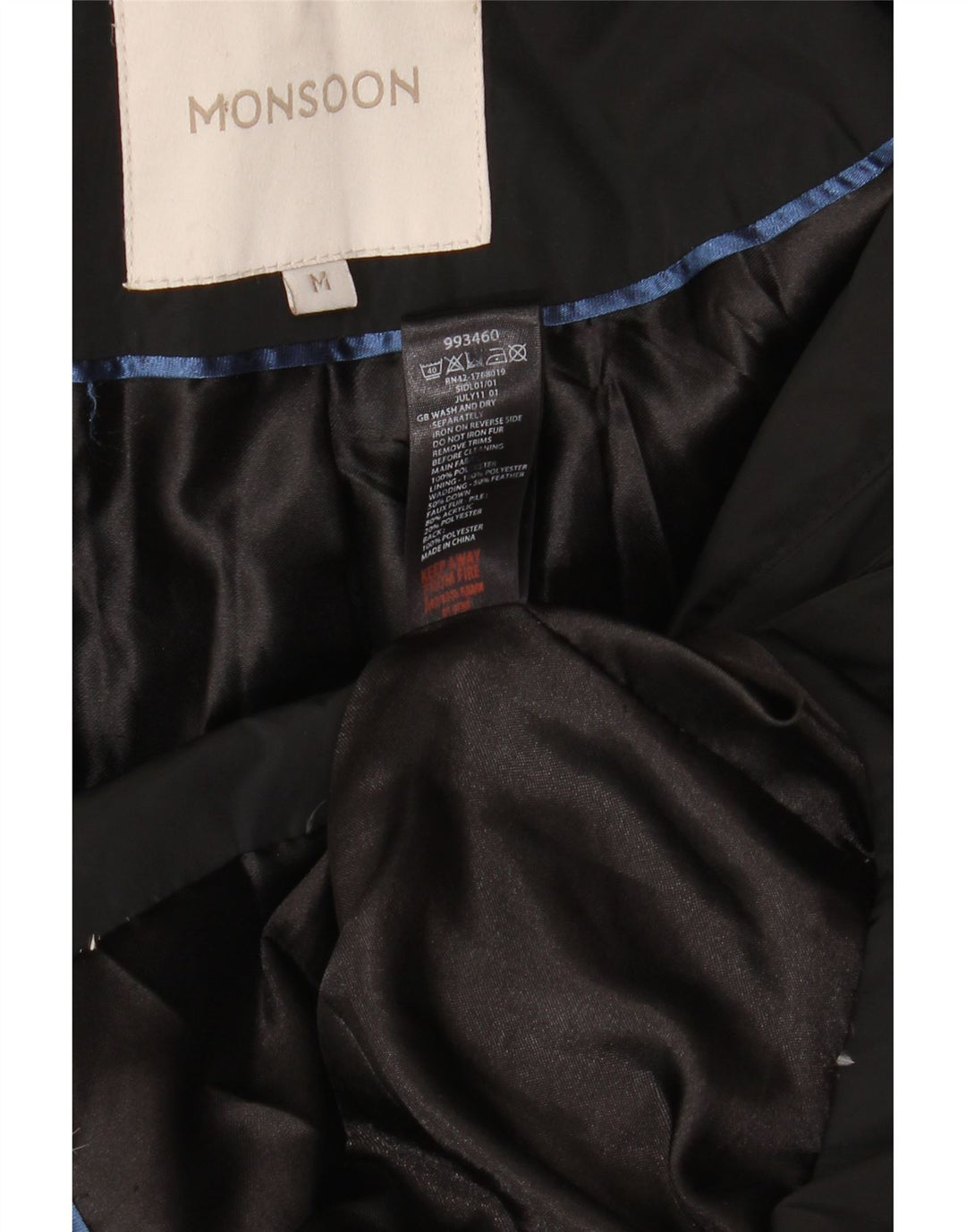 Cappotto imbottito con cappuccio da donna Monsoon UK 14 poliestere nero medio