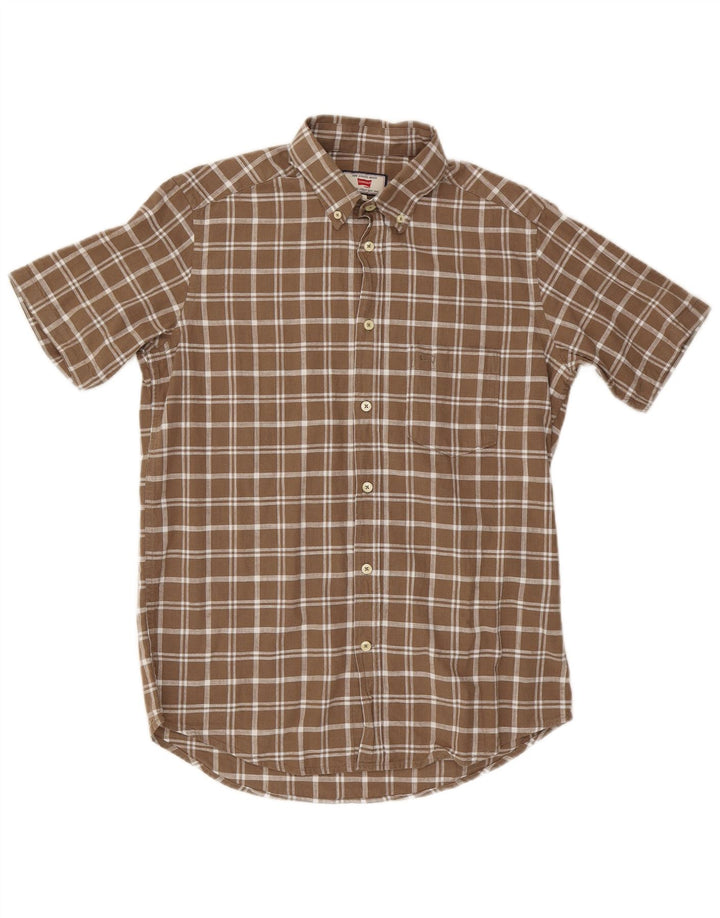 Camicia da uomo a maniche corte Carrera in cotone a quadri marrone medio